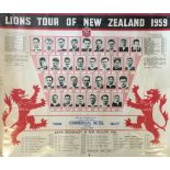 1959 British & Irish Lions Rugby New Zealand tour large itinerary/programme poster - c/w player