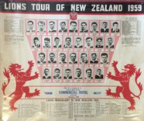1959 British & Irish Lions Rugby New Zealand tour large itinerary/programme poster - c/w player
