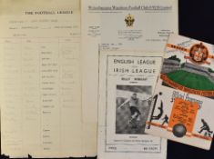 1952 at Molineux Football League v Irish League inter league Football programme dated 24 September