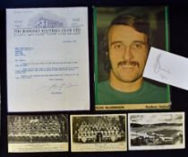 1979 John Greig Rangers Signed Letter Head with Rangers Postcard plus Ron McKinnon at Durban