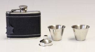 Rugby Gift boxed set from Stade de France - comprising leather bound stainless steel hip flask,
