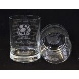 2x 1997 Scotland Rugby Famous Grouse whiskey tumblers - each having Scotland fixtures with Famous
