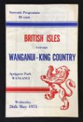 1971 British Lions v Wanganui - King Country rugby programme - played at Spriggens Park, (22-9 Lions