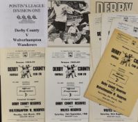 Derby County Reserves v Wolverhampton Wanderers Reserves football programmes seasons 1960/61, 1961/