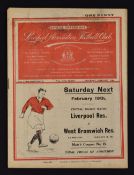 1937/38 FA Cup 5th round Liverpool v Huddersfield Town Football programme. Tear to front cover (no