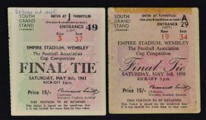 1958 and 1961 FA Cup Final tickets at Wembley. Fair. (2)
