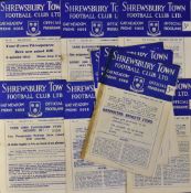 Shrewsbury Town home Football Programmes season 1956/57 to include Norwich City, Ipswich Town,