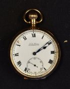 1924 Wolverhampton Wanderers 9ct, 50mm diameter casing hallmarked gold Gentleman's pocket watch