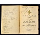 Rare 1924 Invincibles New Zealand All Blacks v The Combined Services signed rugby dinner menu - rare