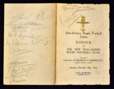 Rare 1924 Invincibles New Zealand All Blacks v The Combined Services signed rugby dinner menu - rare