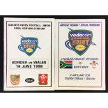 1998 Wales in South Africa Rugby programmes - v Emerging Springboks and Border, G/VG (2)