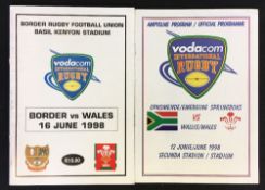 1998 Wales in South Africa Rugby programmes - v Emerging Springboks and Border, G/VG (2)