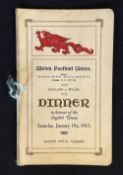 Rare 1913 Wales (Runners Up) v England (Grand Slam) rugby dinner menu - held at Queens Hotel Cardiff