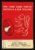 1966 British Lions Rugby tour to Australia and New Zealand itinerary - 12pp, colour cover booklet