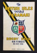 1950 British & Irish Lions Rugby New Zealand Tour programme - v Taranaki, at New Plymouth, 8th July,