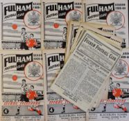 Collection of Fulham home football programmes to include 1947/48 Southampton, Sheffield Wednesday,