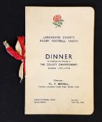 1938 Lancashire County Rugby F.U. dinner menu - celebrating winning the 1937-1938 County