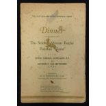 1937 New Zealand v South Africa rugby dinner menu - held on Saturday 25th September at Hotel Cargen,