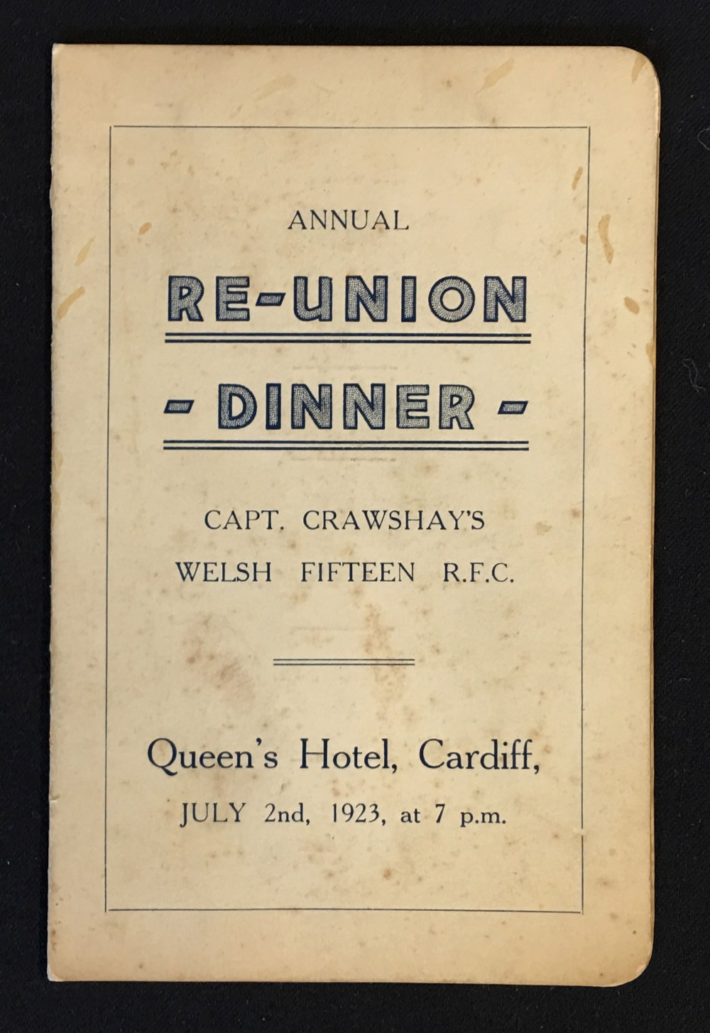 Rare 1923 Captain Crawshay's Welsh Rugby XV Reunion Signed Dinner Menu - scarce and sought-after - Image 2 of 2