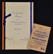 Wolverhampton Wanderers v Tbilisi Dynamo match banquet menu at Victoria Hotel dated 8 November 1960,