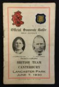 1930 British Lions v Canterbury Rugby tour programme - played at Christchurch, 7th June one of