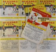 Bradford City home Football Programmes to include 1956/57 Tranmere Rovers 1957/58 Barrow, Bury,