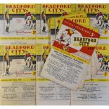 Bradford City home Football Programmes to include 1956/57 Tranmere Rovers 1957/58 Barrow, Bury,