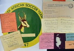 1947 South Africa Tour to Australia Football Ephemera to include Player's Tickets, a telegram from