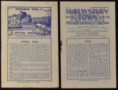 Non-League Shrewsbury Town v Scunthorpe United 1947/48 & 1949/50 match programmes. Fair-Good. (2)