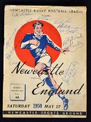Rare 1950 Newcastle v England Rugby League signed programme: played at Newcastle Sports Ground on
