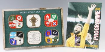 1987 Inaugural Rugby World Cup Display and programme - comprising six x coasters decorated with