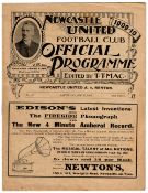 Pre-War 1909/10 Newcastle United v Renton North Eastern League Football Programme scarce issue. Good