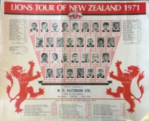 1971 British & Irish Lions Rugby New Zealand large itinerary/programme poster -c/w player