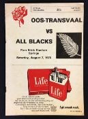 1976 East Transvaal (South Africa) v New Zealand All Blacks rugby programme - played at Pam Brink