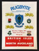 1971 British Lions v North Auckland rugby programme - played at Whangarei, with Lions winning 11-