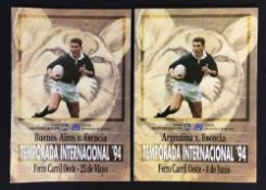 2x 1994 Scotland rugby tour to Argentina programmes - to incl v Buenos Aires (16pp) and v