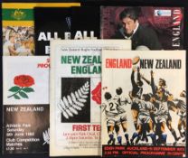 New Zealand v England rugby programmes from the 1970's onwards - incl 1973 at Auckland, 1985 1st and