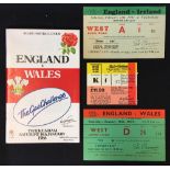 2x 1937 England Five Nations Grand Slam Rugby Tickets and later signed programme - v Wales and v