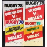 1978 Wales in Australia Rugby programmes - incl v Australia 1st Test, v Australian Capital