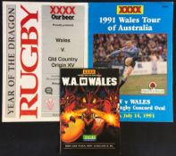 1991 Wales in Australia Rugby programmes - v Western Australia, New South Wales and Old Country