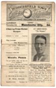 Pre-War 1920/21 Huddersfield Town v Manchester City Football Programme dated 6 November 1920. Fair-