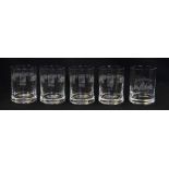 5x various 1995 Rugby World Cup Famous Grouse whiskey tumblers - decorated with RWC logos and Famous