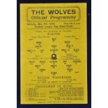 1944/1945 Football League Cup Semi-Final Football Programme Wolverhampton Wanderers v Bolton