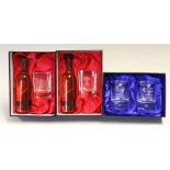 2x Six Nations Rugby Union Presentation Whisky miniature bottles c/w glass ware - incl 2x 2005 Wales