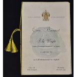 1959 Billy Wright Civic Banquet Menu, the evening to celebrate his 100 Full Internationals for