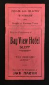 1935-36 New Zealand Rugby Tour to British Isles itinerary - 4pp small pink card booklet, plus