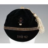 Fine Unidentified Wartime Honours cap, probably Rugby - dark navy velvet with silver braiding and