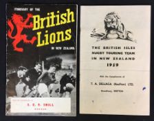 2x 1959 British & Irish Lions Rugby New Zealand tour itineraries - two different prints, one 16pp in