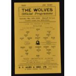 War-time Football League Cup semi-final dated 16 May 1942 at Molineux, Wolverhampton Wanderers v