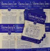 1954/55 Shrewsbury Town home Football Programmes including Walsall, Southend United, Reading,